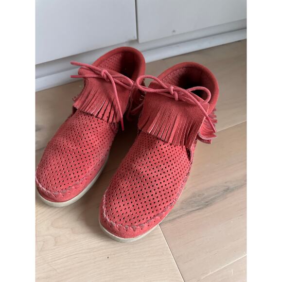 Minnetonka Pink/Coral Ankle Moccasin boots Womens size 8.5 Style Venice Booties - Picture 7 of 8